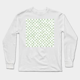 Warped Checkerboard, White and Green Long Sleeve T-Shirt